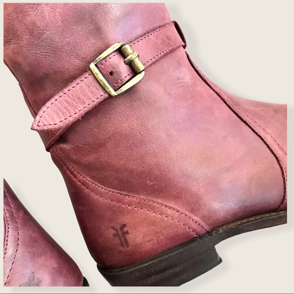Frye Dorado Polished Genuine Leather Bordeaux/Light Red Knee High Riding Boots - Picture 14 of 16